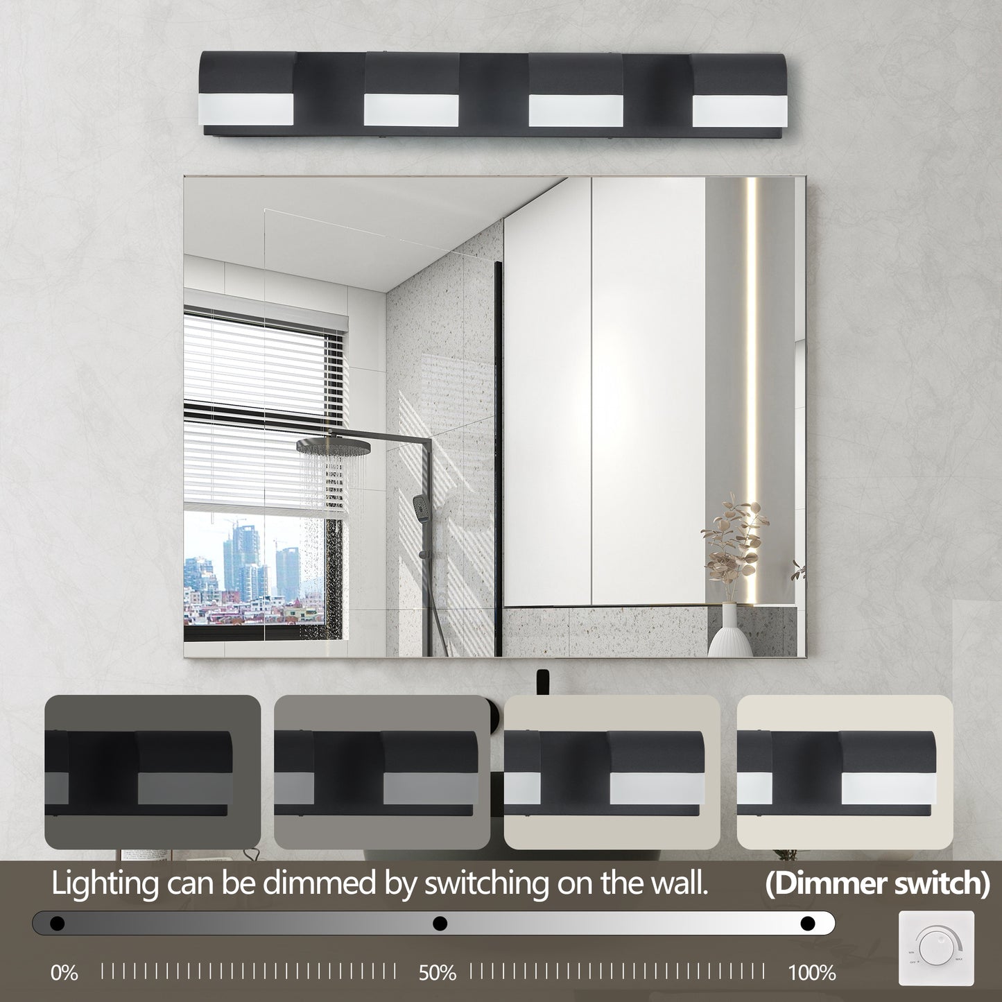 4-Light Matte Black Acrylic Vanity Light - view 5