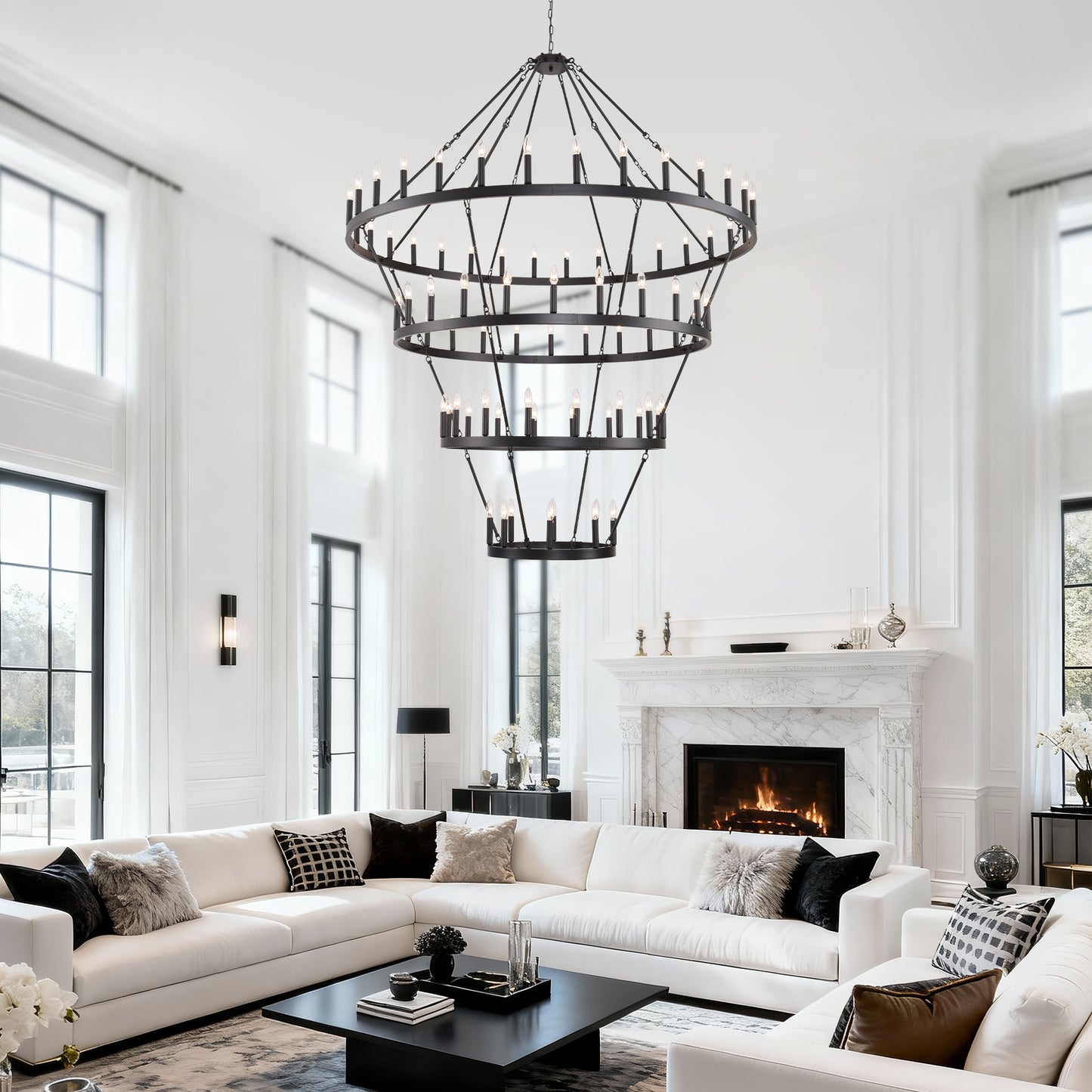 69.3" 4-Tier Wagon Wheel Farmhouse Chandelier, 80-Light - view 10
