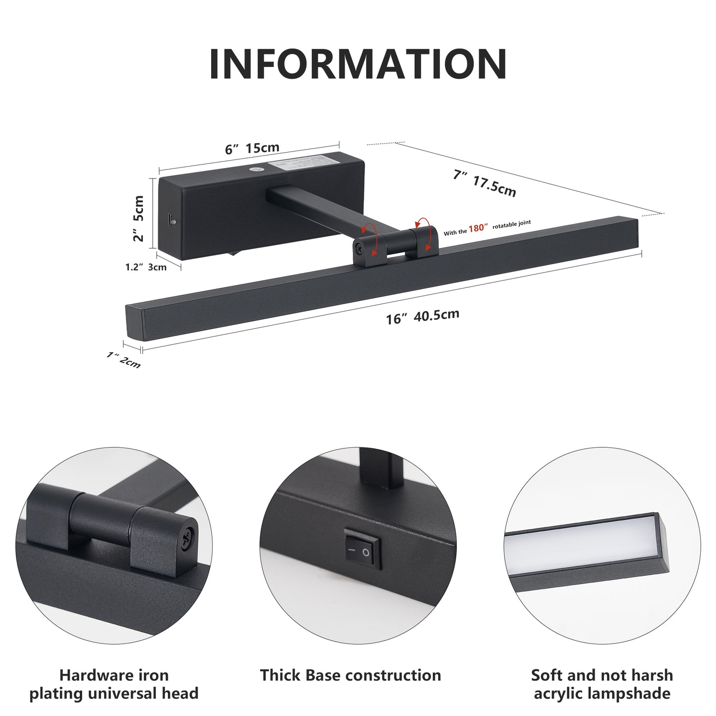 16" Modern Black Dimmable LED Vanity Light - view 9