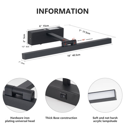 16" Modern Black Dimmable LED Vanity Light - view 9