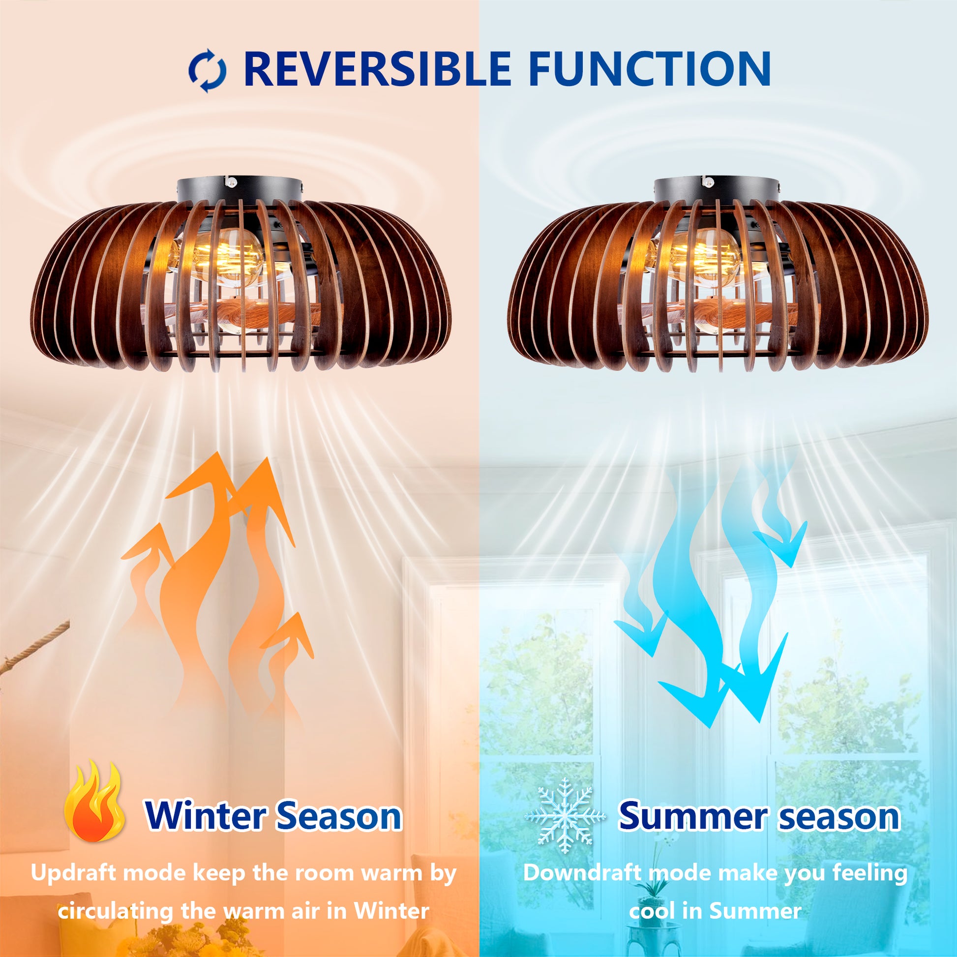20" Wood Semicircle Flush Mount Ceiling Fan with Remote - view 10