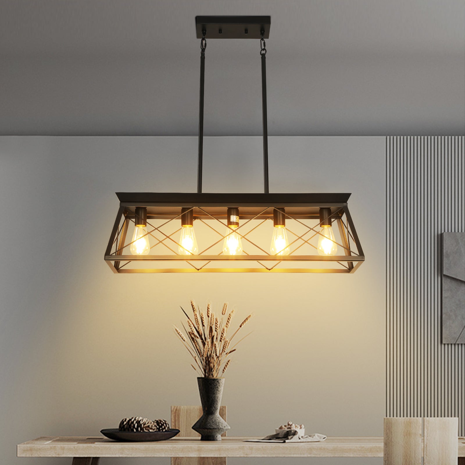 32" 5-Light Black Caged Industrial Chandelier - view 3