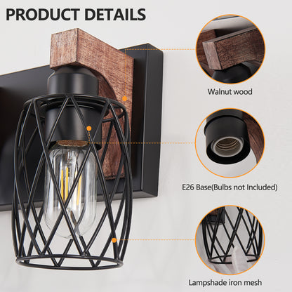 38" 6-Light Caged Industrial Wall Light with Wood Accents - view 7