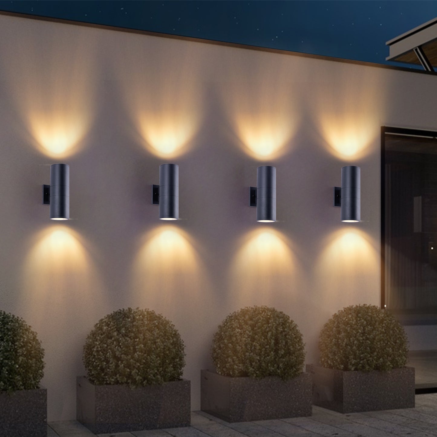 12" Matte Black Cylinder Outdoor Wall Light, 4-Pack