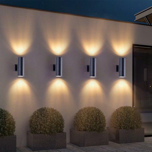 12" Matte Black Cylinder Outdoor Wall Light, 4-Pack