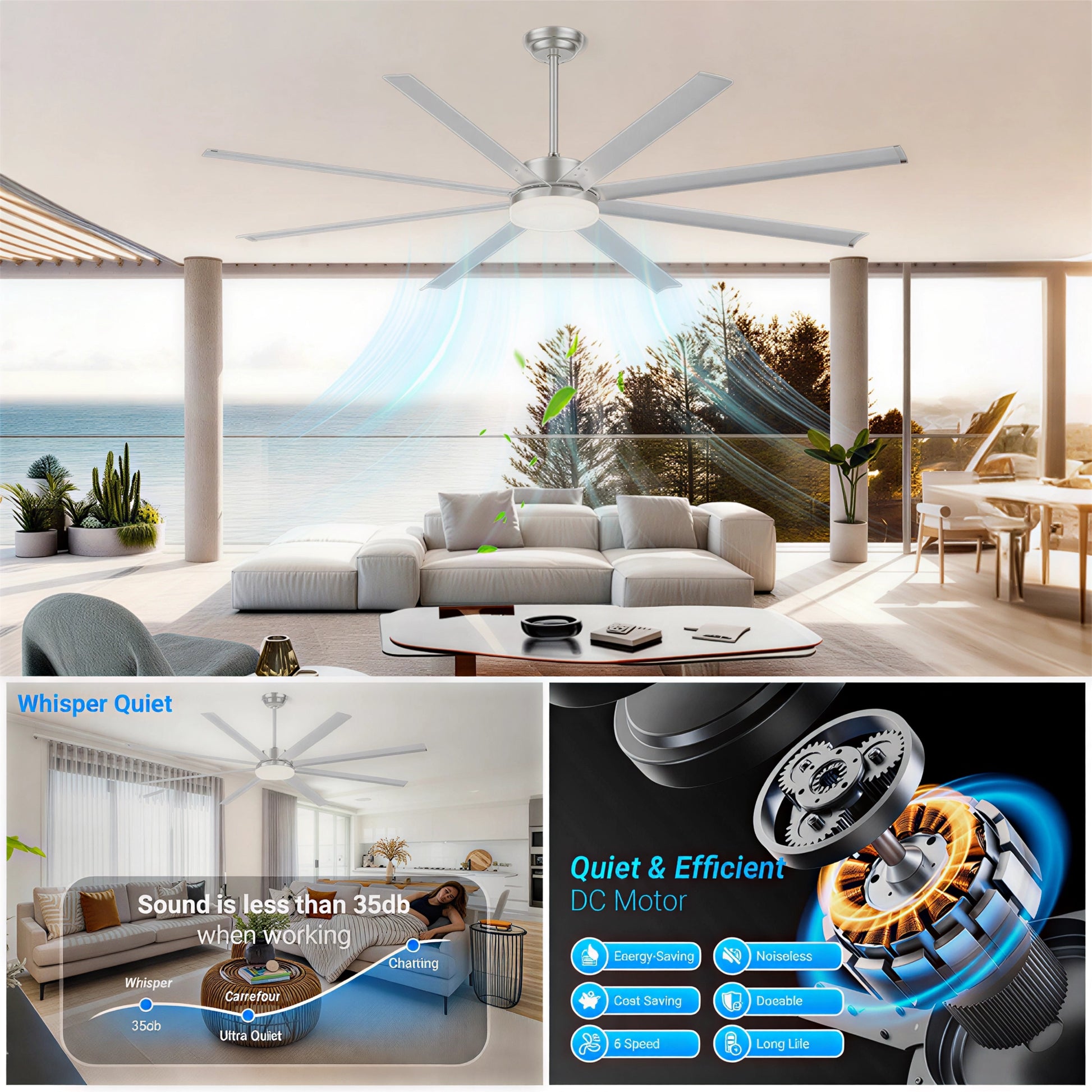 88" Silver Industrial Aluminum Ceiling Fan with Remote - view 8