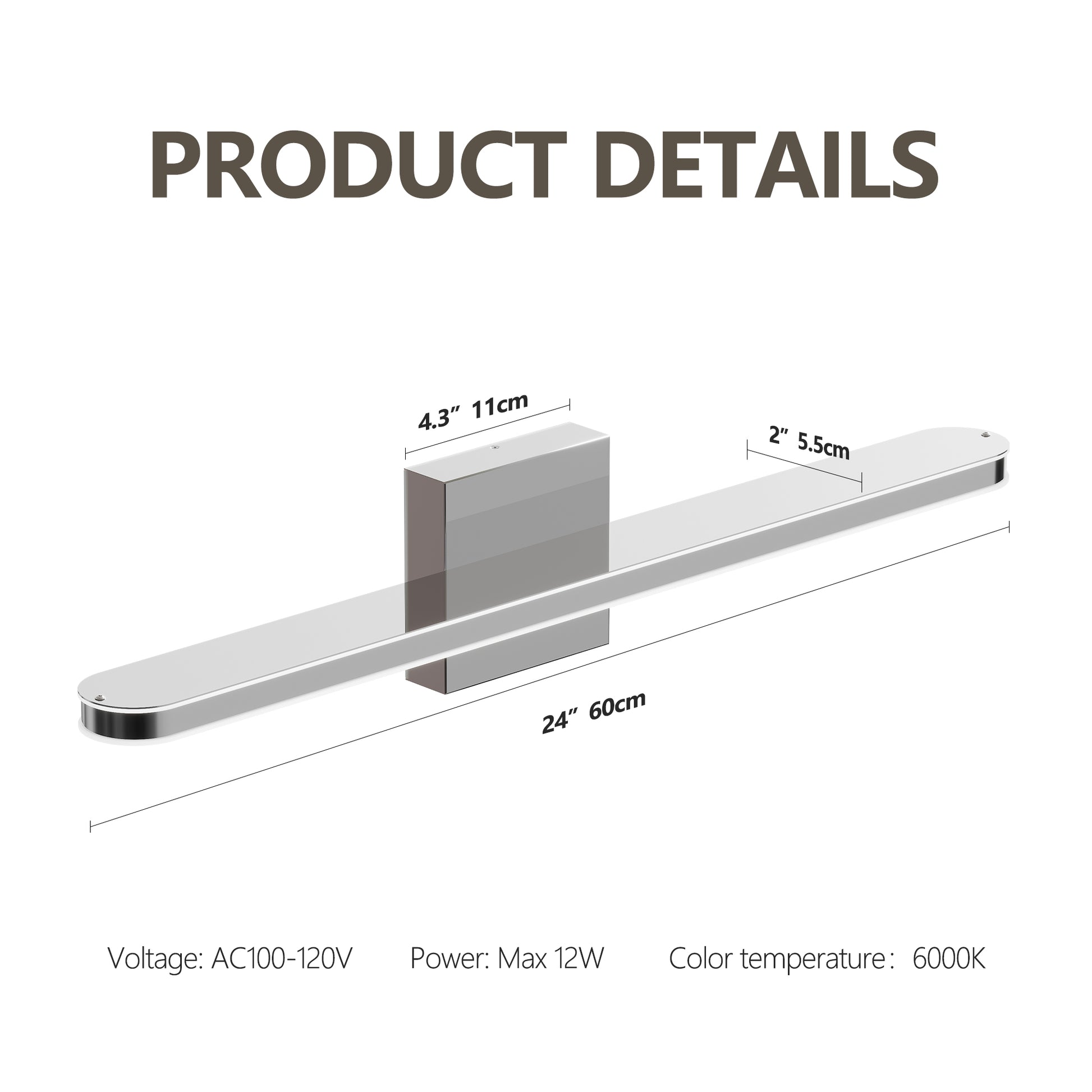 24" Chrome Vanity Wall Light with Dimmable LED - view 7