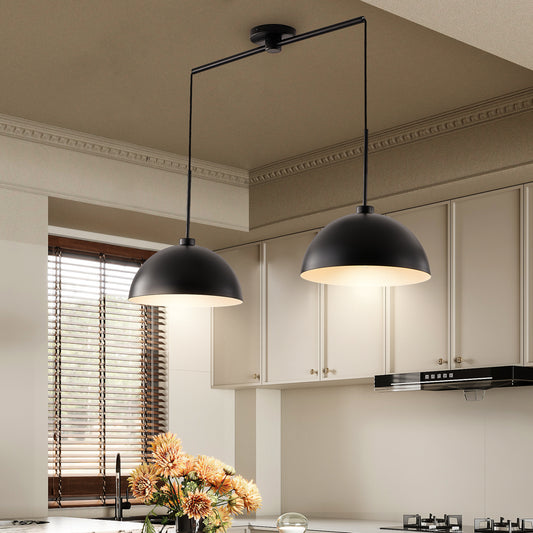 41" Matte Black Industrial Double Pendant Light - view 2