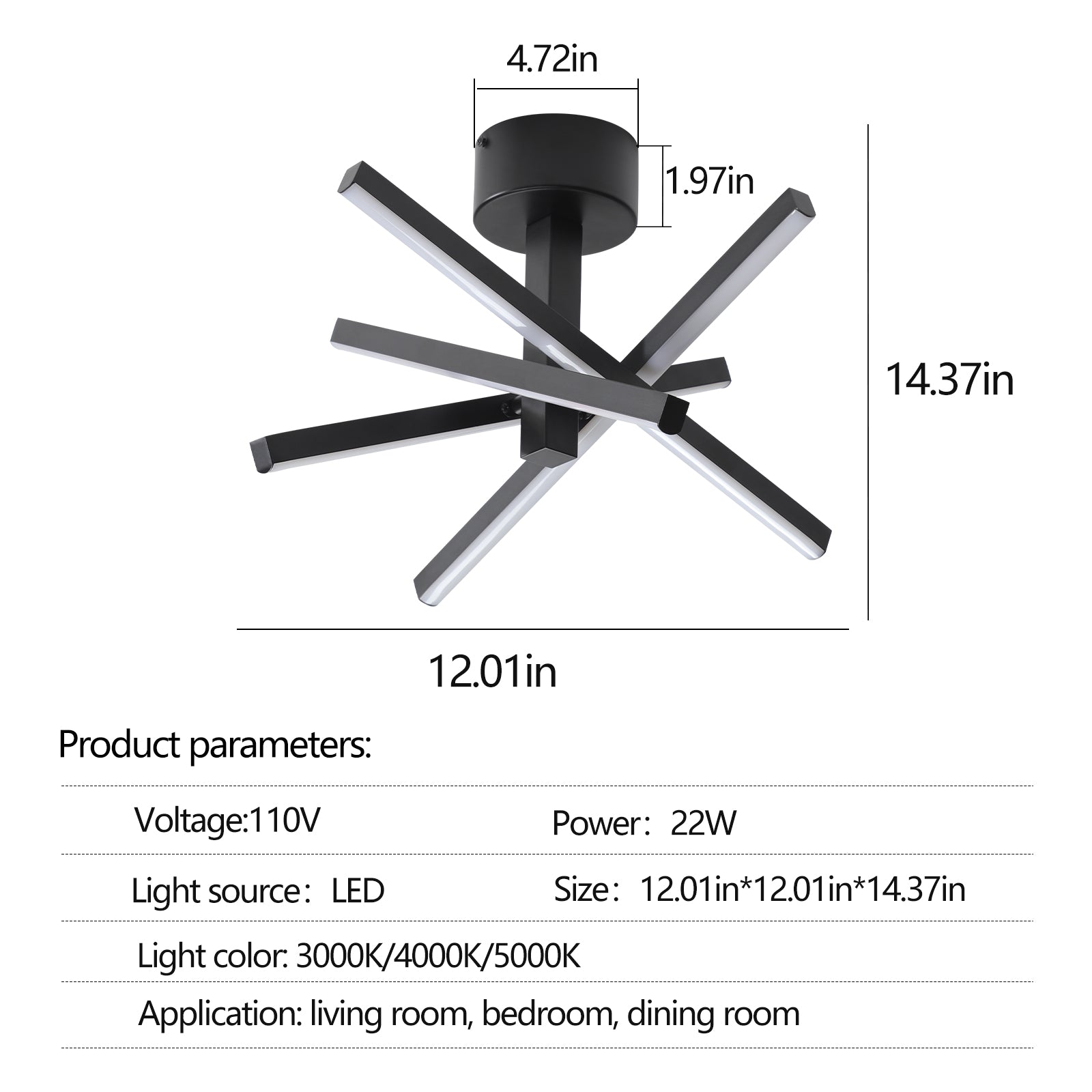 12" Black Starburst LED Flush Mount Ceiling Light - view 10