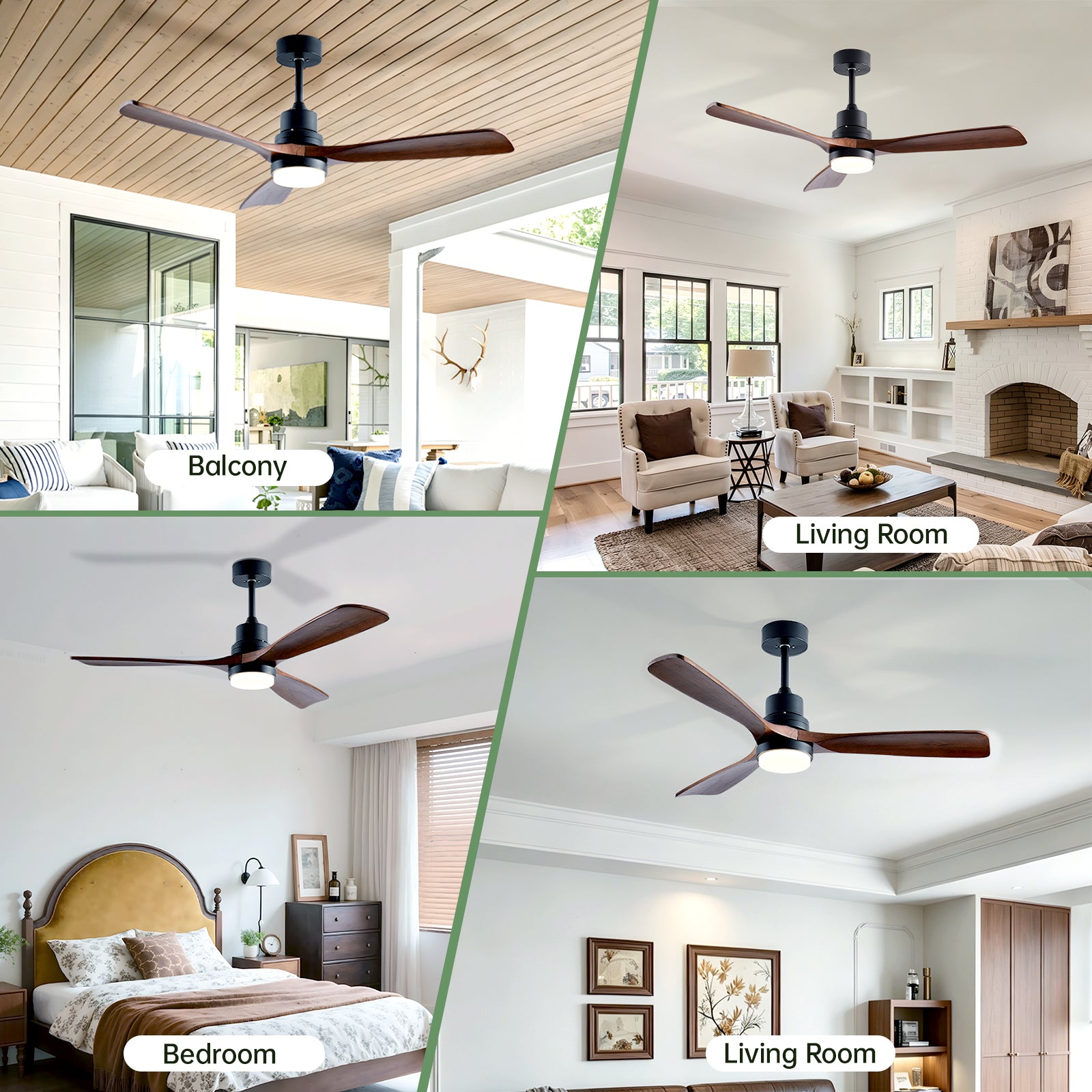 52" Black & Walnut Wood Ceiling Fan with Remote - view 4