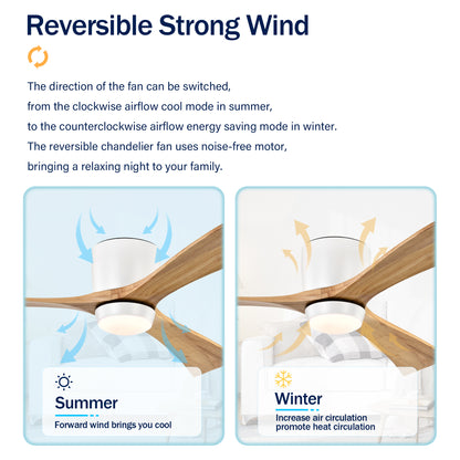 52" Matte White & Natural Wood Ceiling Fan with Remote - view 10