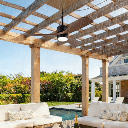 42" Matte Black & Wood Outdoor Ceiling Fan with LED Light - view 4