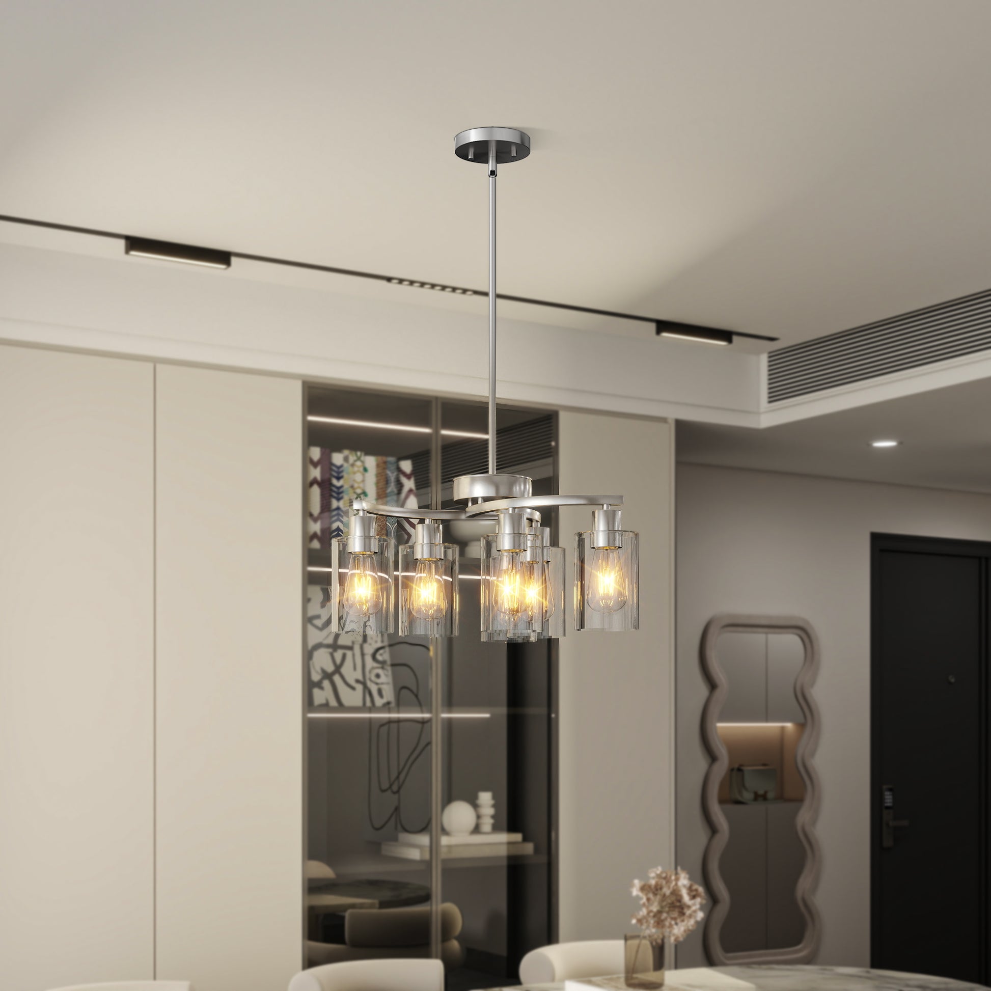 6-Light Brushed Nickel Chandelier with Clear Glass - view 4
