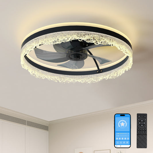 20" Black Crystal Flush Mount Ceiling Fan with LED