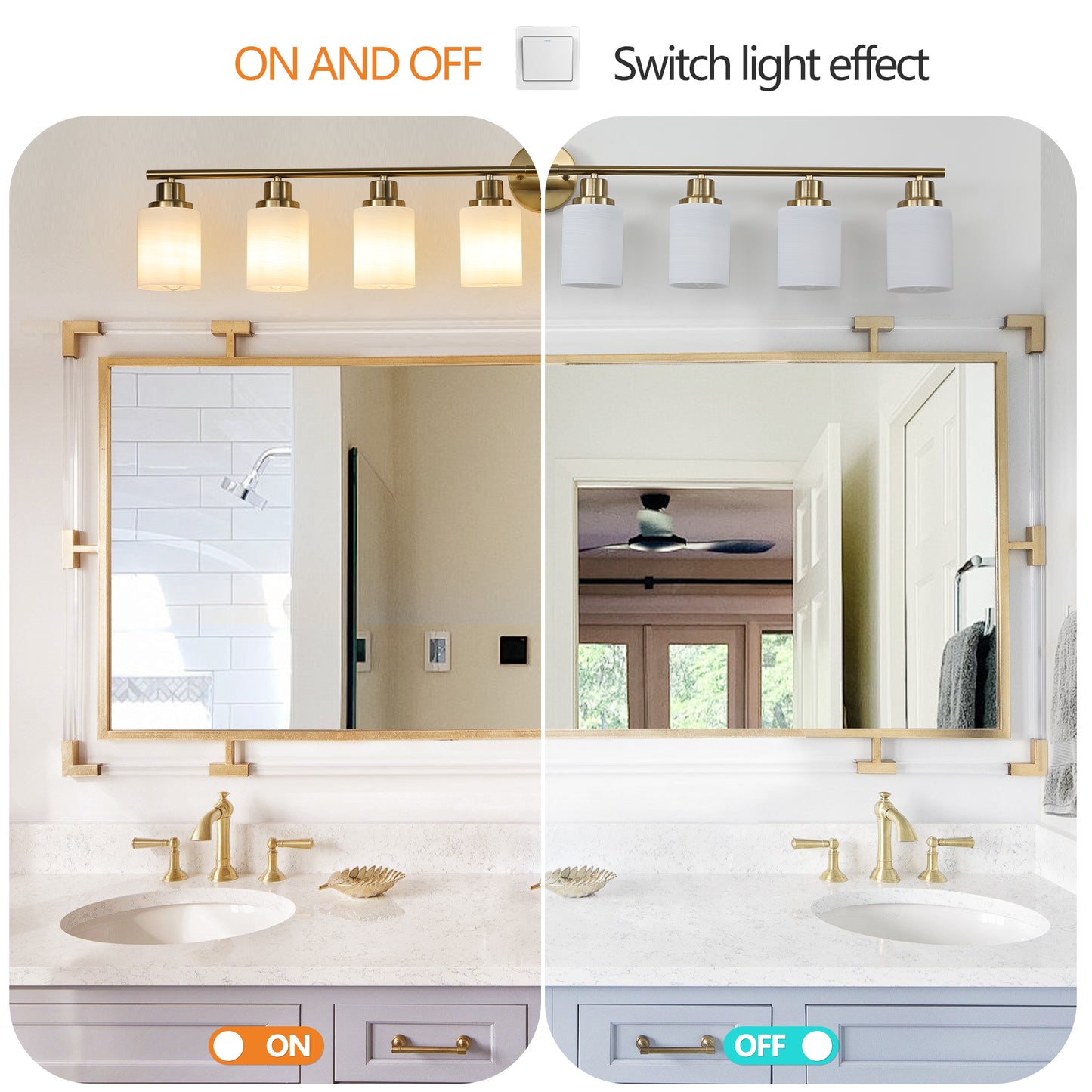 52" 8-Light Gold Vanity Light with Frosted Glass - view 8