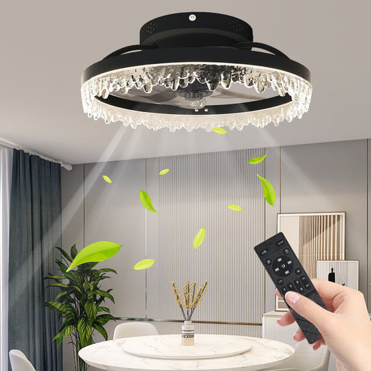 16" Black Flush Mount Ceiling Fan with Dimmable LED