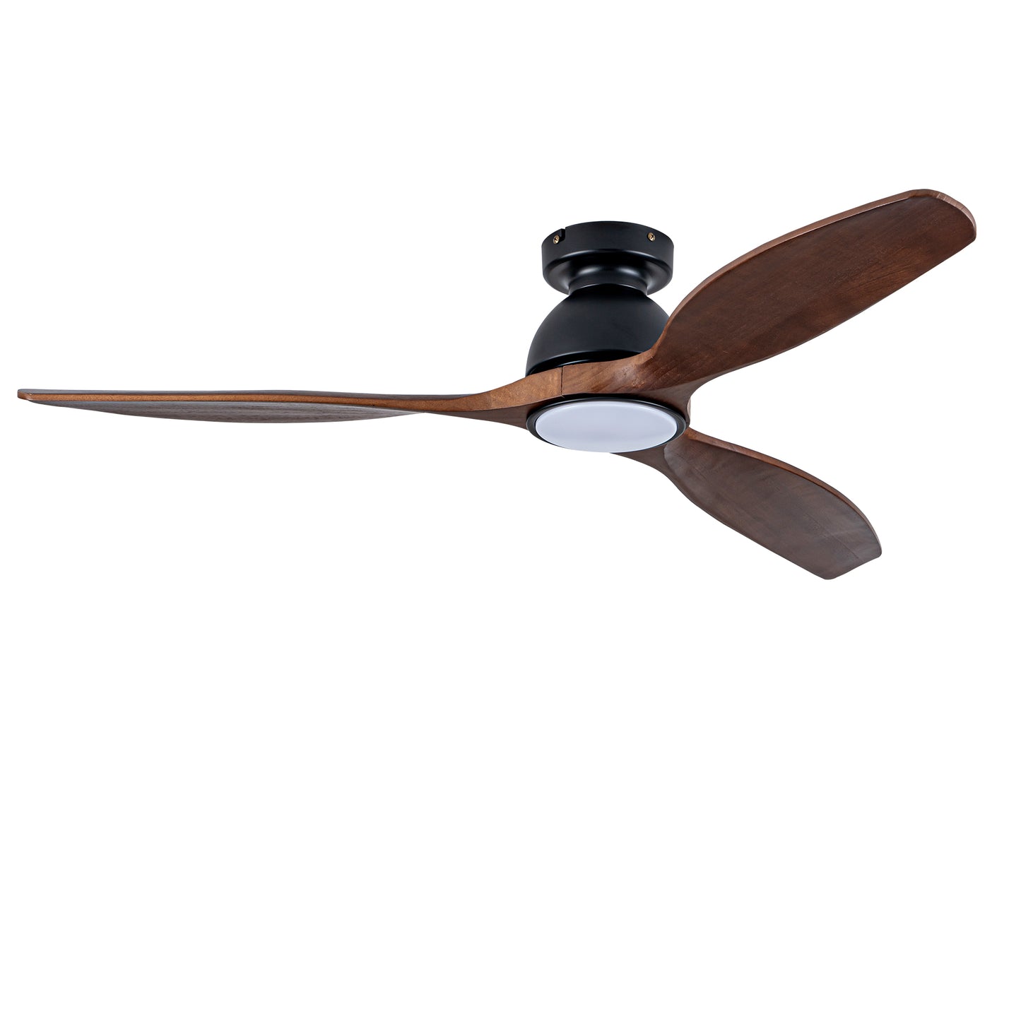 52" Matte Black Flush Mount Wood Ceiling Fan with Remote - view 16