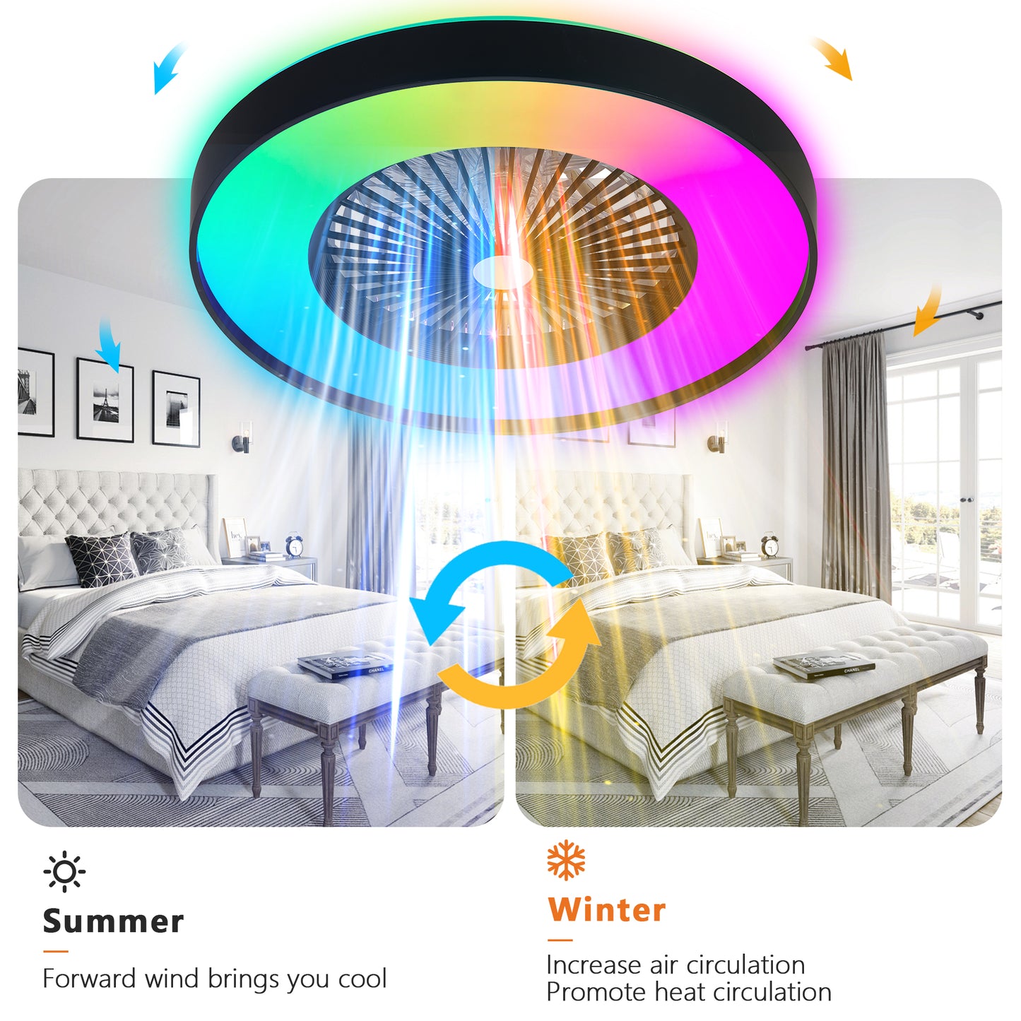 23" Black Ceiling Fan with Dimmable RGB LED - view 6