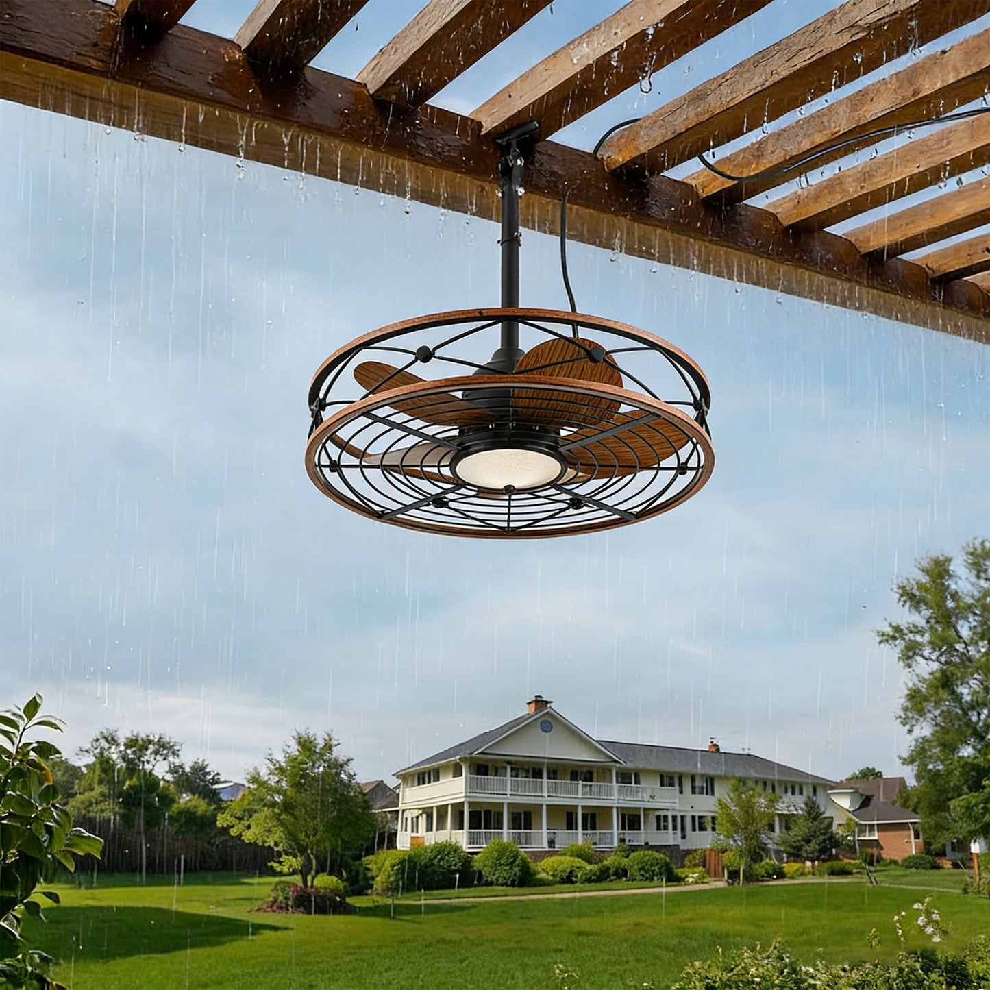 20" Matte Black Outdoor Ceiling Fan with Light and Remote - view 6