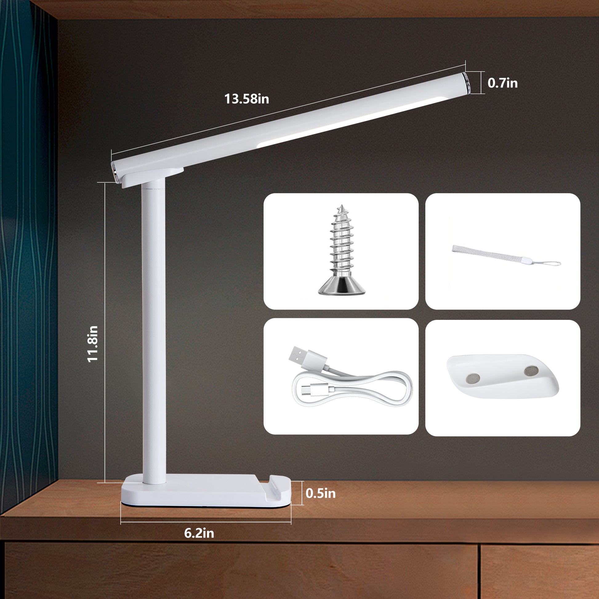 White Adjustable LED Desk Lamp with USB Port - view 8