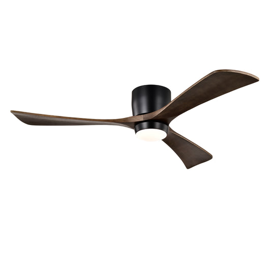 52" Matte Black Flush Mount Wood Ceiling Fan with Remote