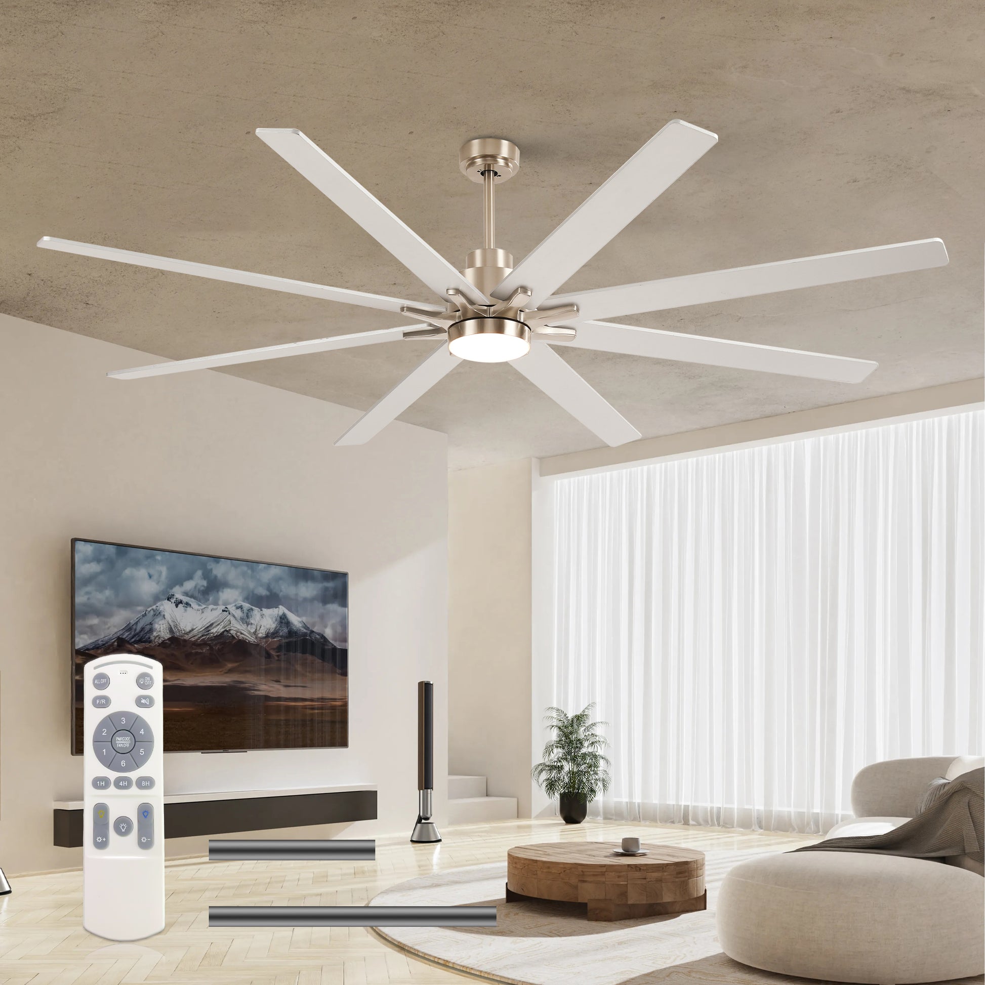 84" Nickel 8-Blade Ceiling Fan with Dimmable LED - view 2