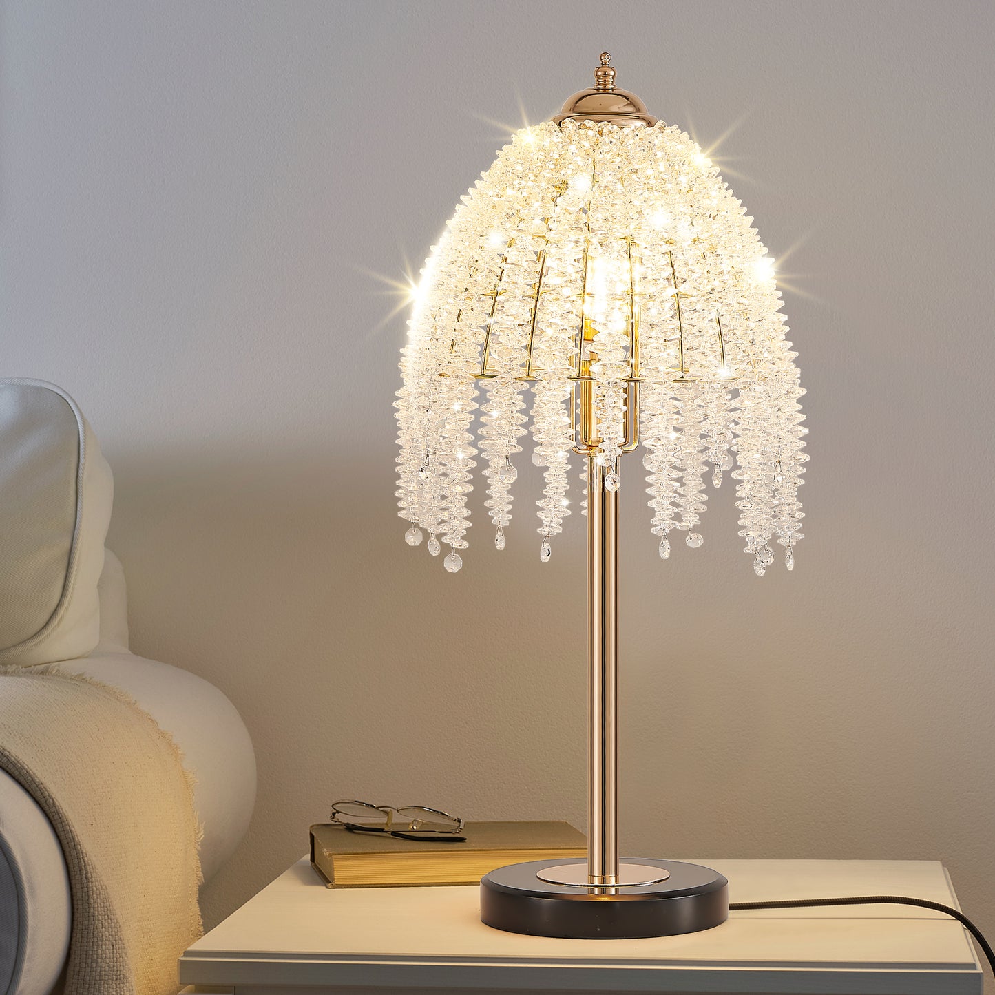 19"H Gold Waterfall Crystal Table Lamp with Marble Base - view 2