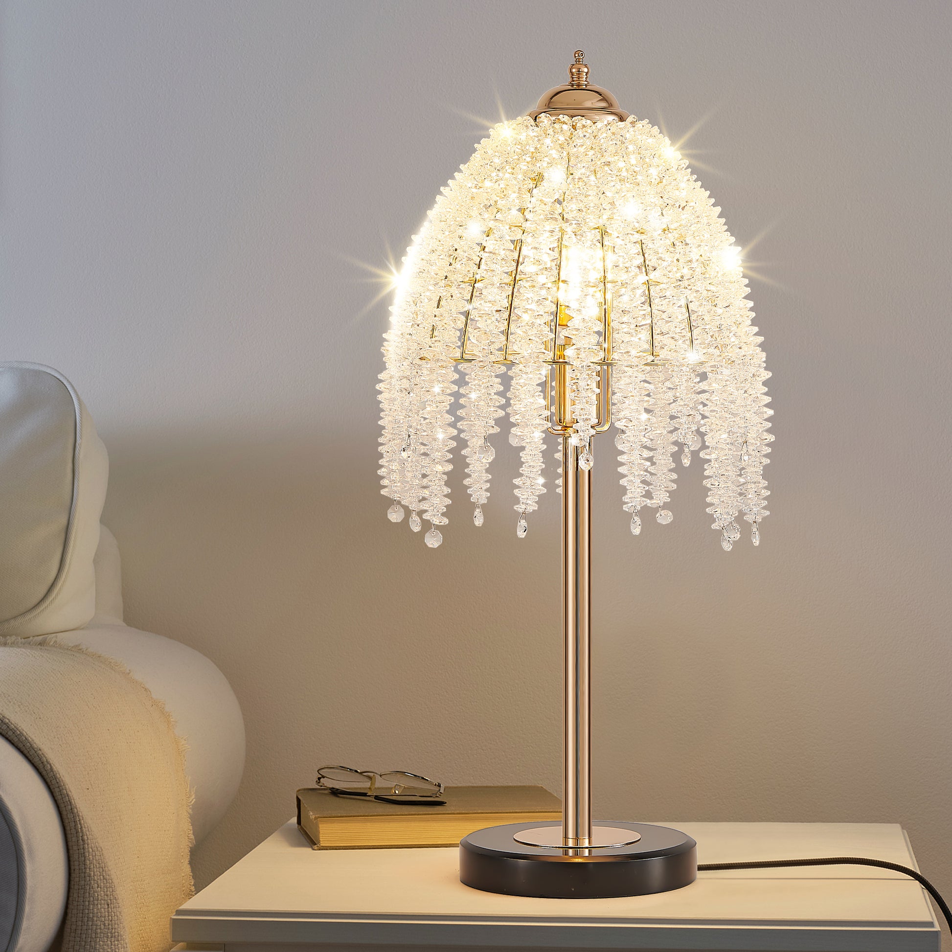 19"H Gold Waterfall Crystal Table Lamp with Marble Base - view 2