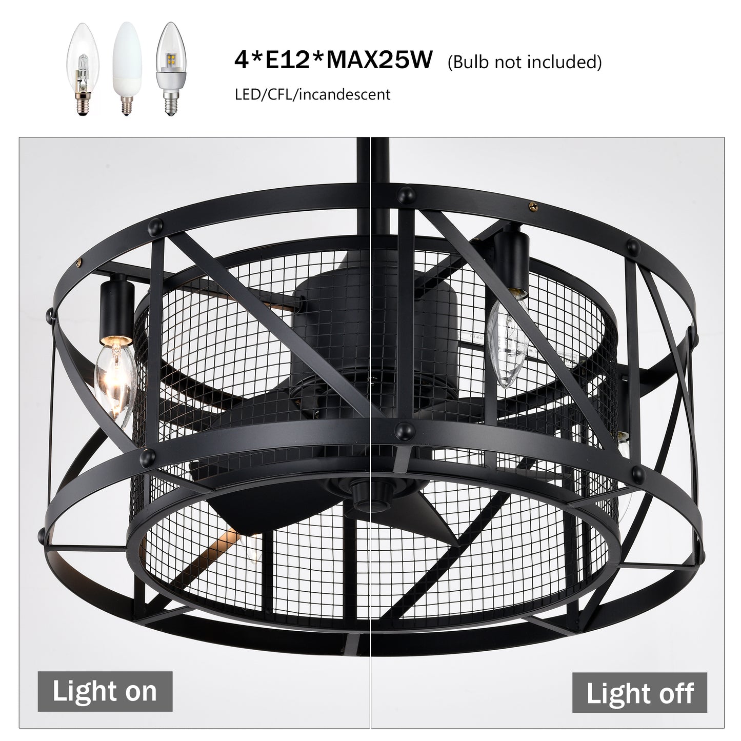 20" Matte Black Industrial Ceiling Fan with Remote - view 11