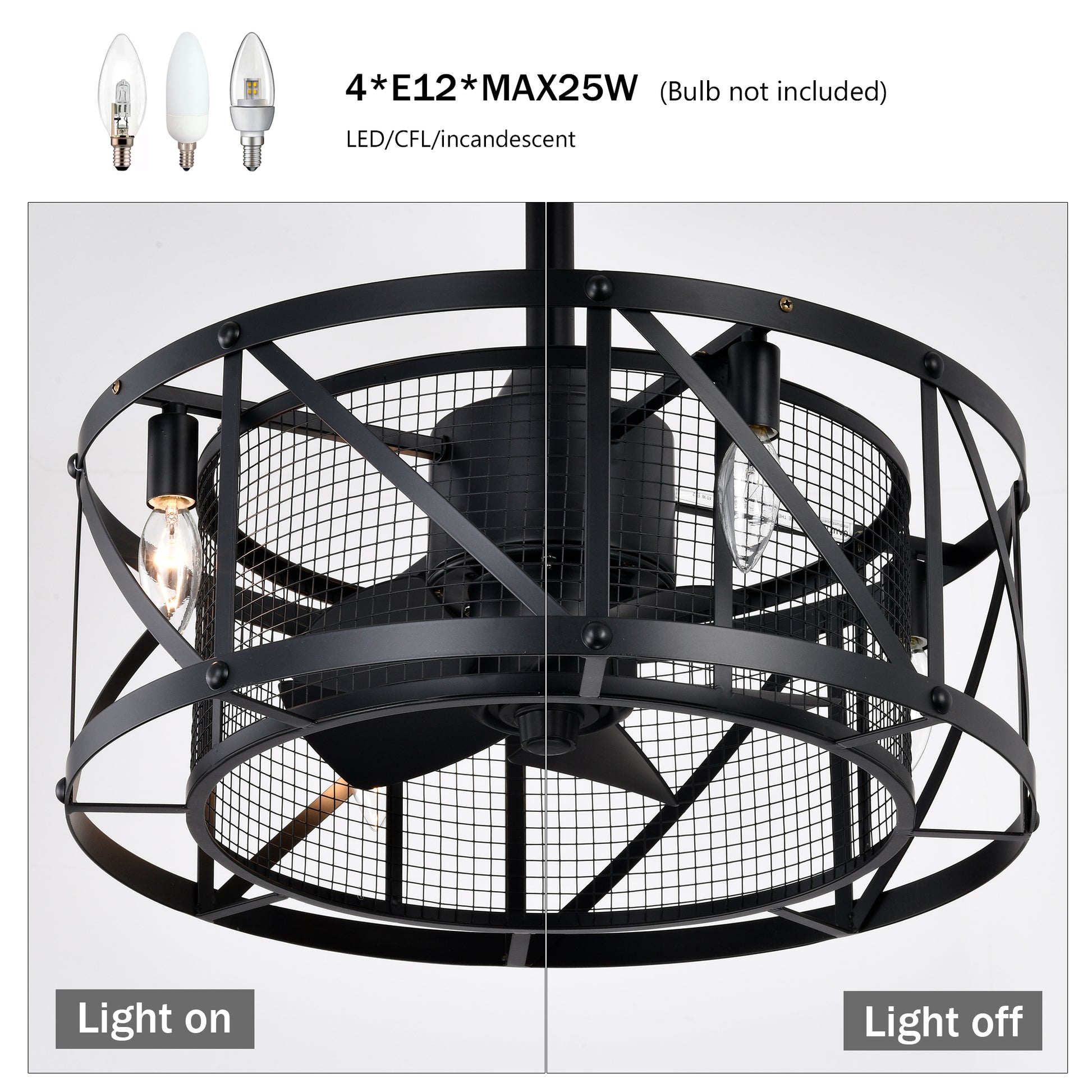 20" Matte Black Industrial Ceiling Fan with Remote - view 11