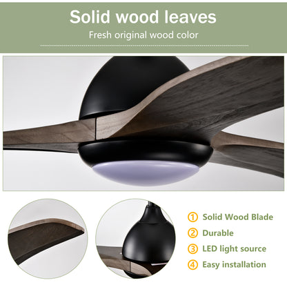 52" Matte Black Solid Wood Ceiling Fan with Remote - view 14