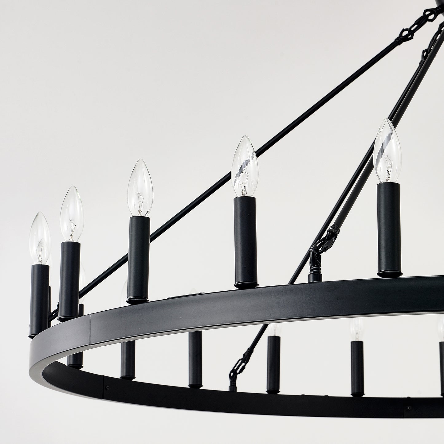 53" Matte Black Wagon Wheel Chandelier, 24-Light - view 14