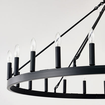 53" Matte Black Wagon Wheel Chandelier, 24-Light - view 14