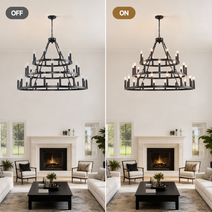 39" 3-Tier Wagon Wheel Farmhouse Chandelier, 36-Light - view 8