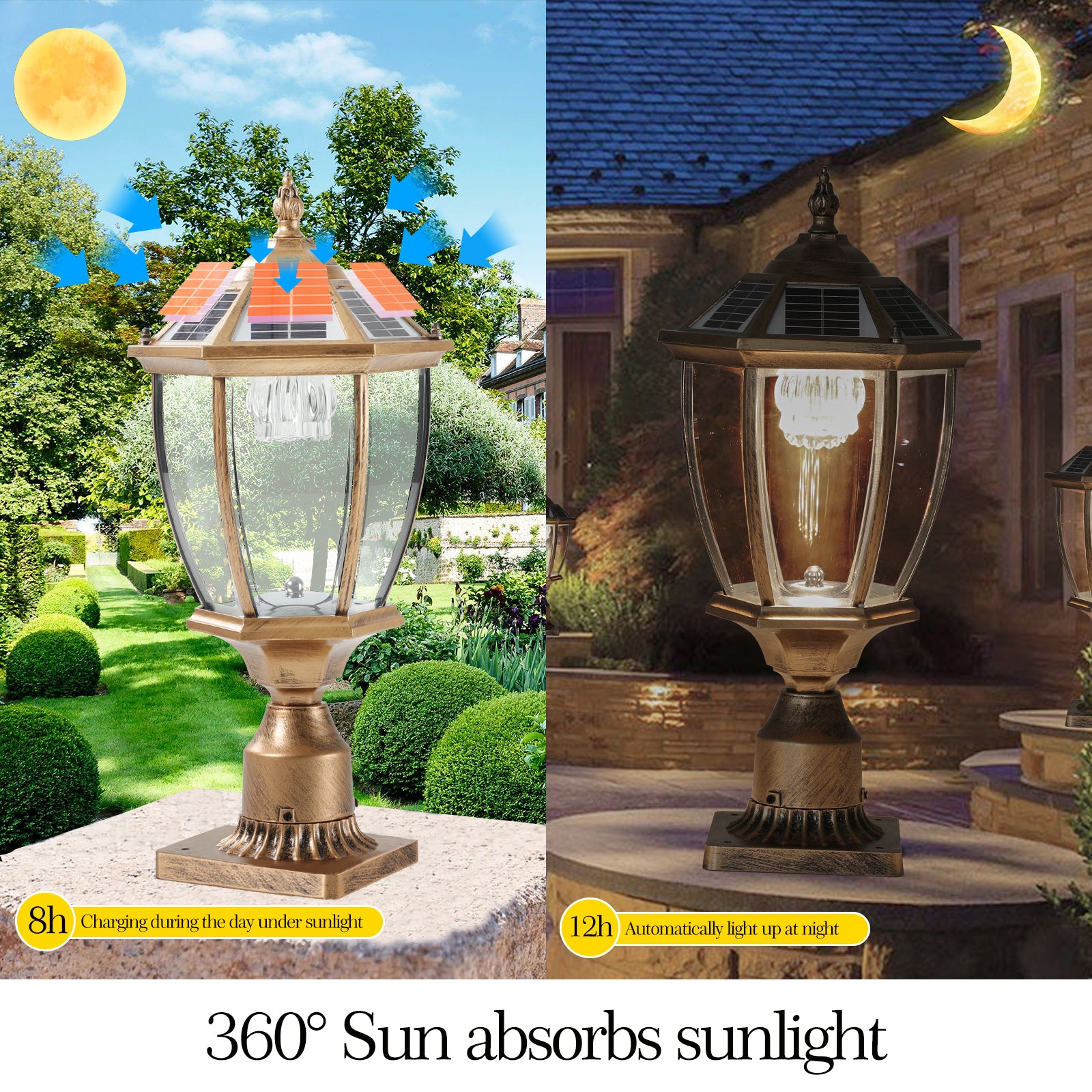 20"H Golden Vintage Solar Outdoor Lantern, Set of 2 - view 11