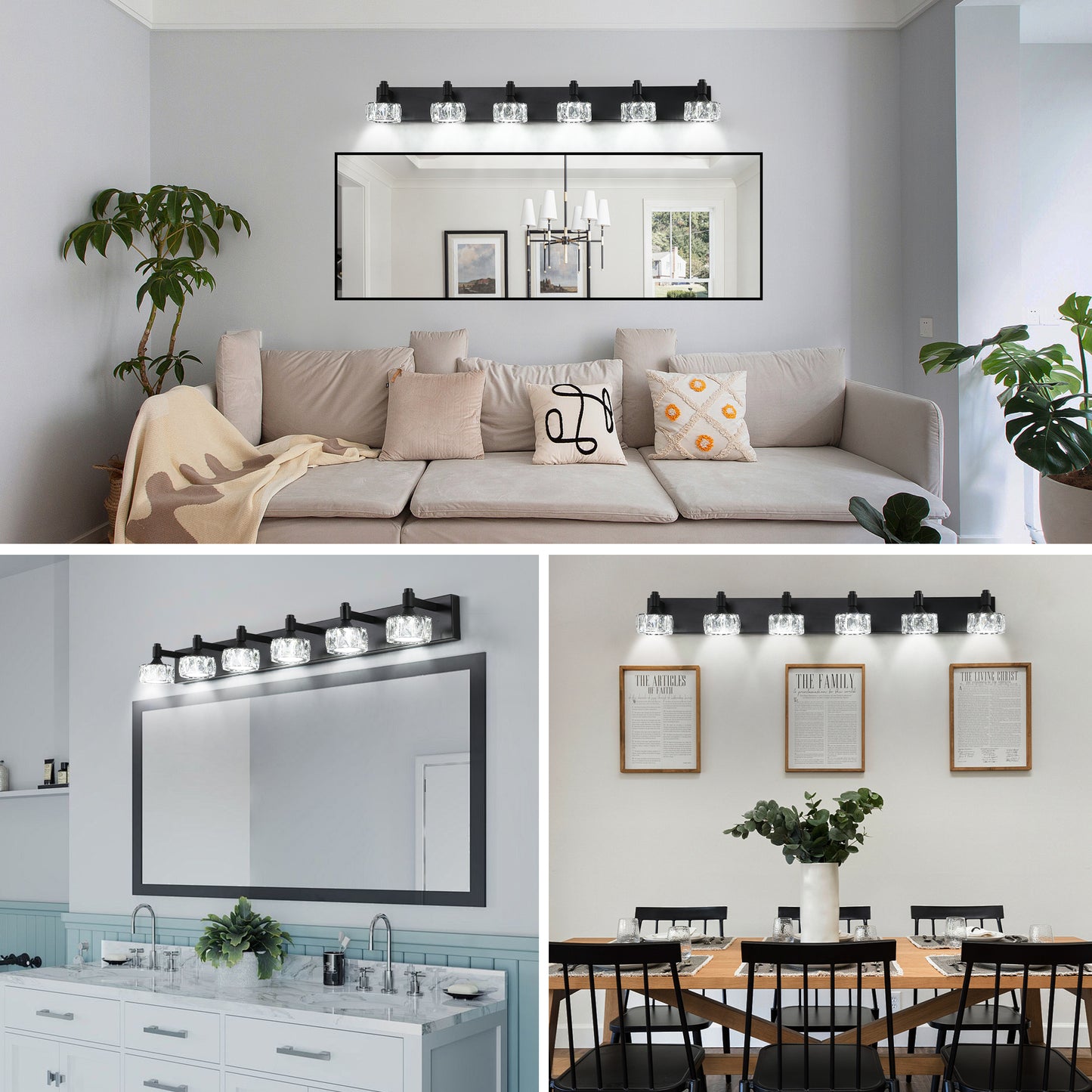 6-Light Matte Black LED Vanity Light with Crystal Glass - view 4