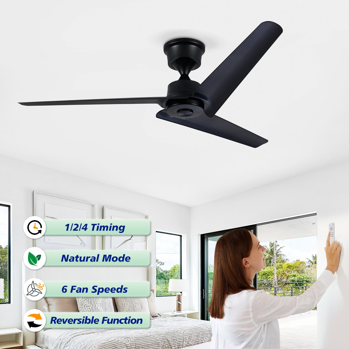 52" Black 3-Blade Ceiling Fan with Remote - view 10