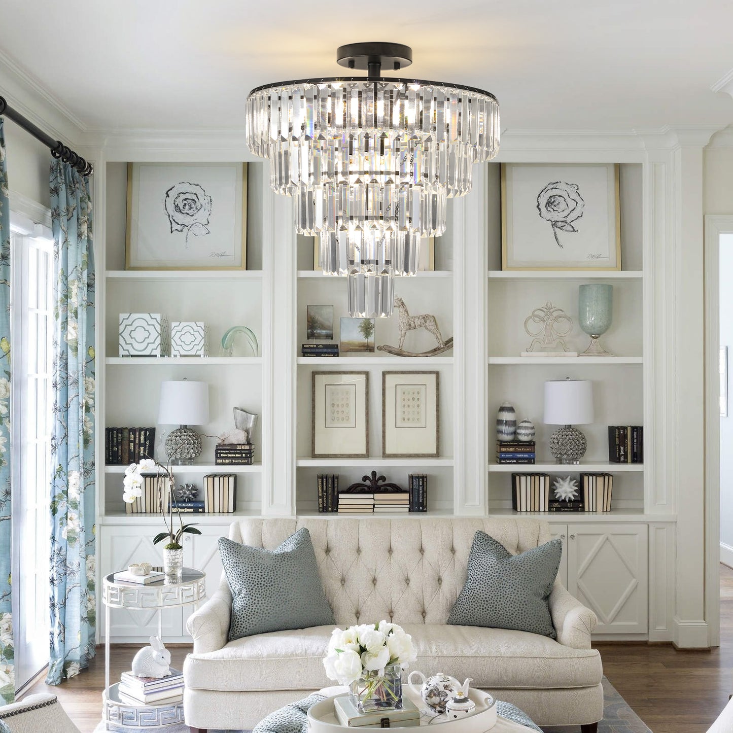 20" Black Crystal Flush Mount Chandelier, 10-Light - view 6