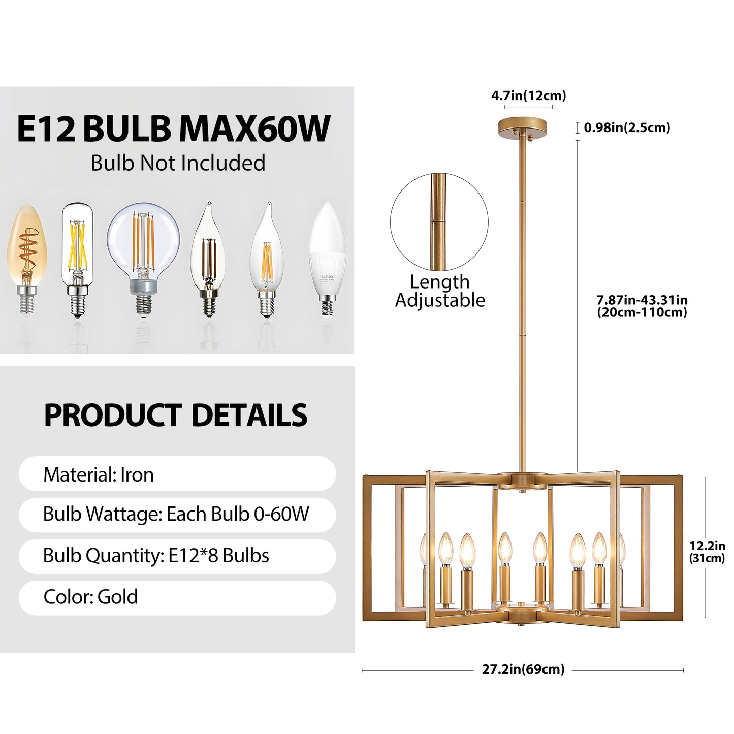 27" 8-Light Gold Geometric Chandelier - view 8