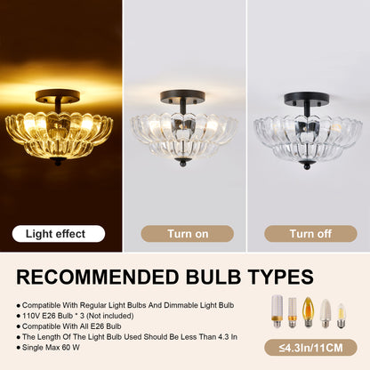 3-Light Black Smoky Gray Glass Semi Flush Mount Ceiling Light - view 5