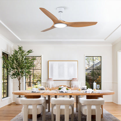52" Matte White & Natural Wood Ceiling Fan with Remote - view 5
