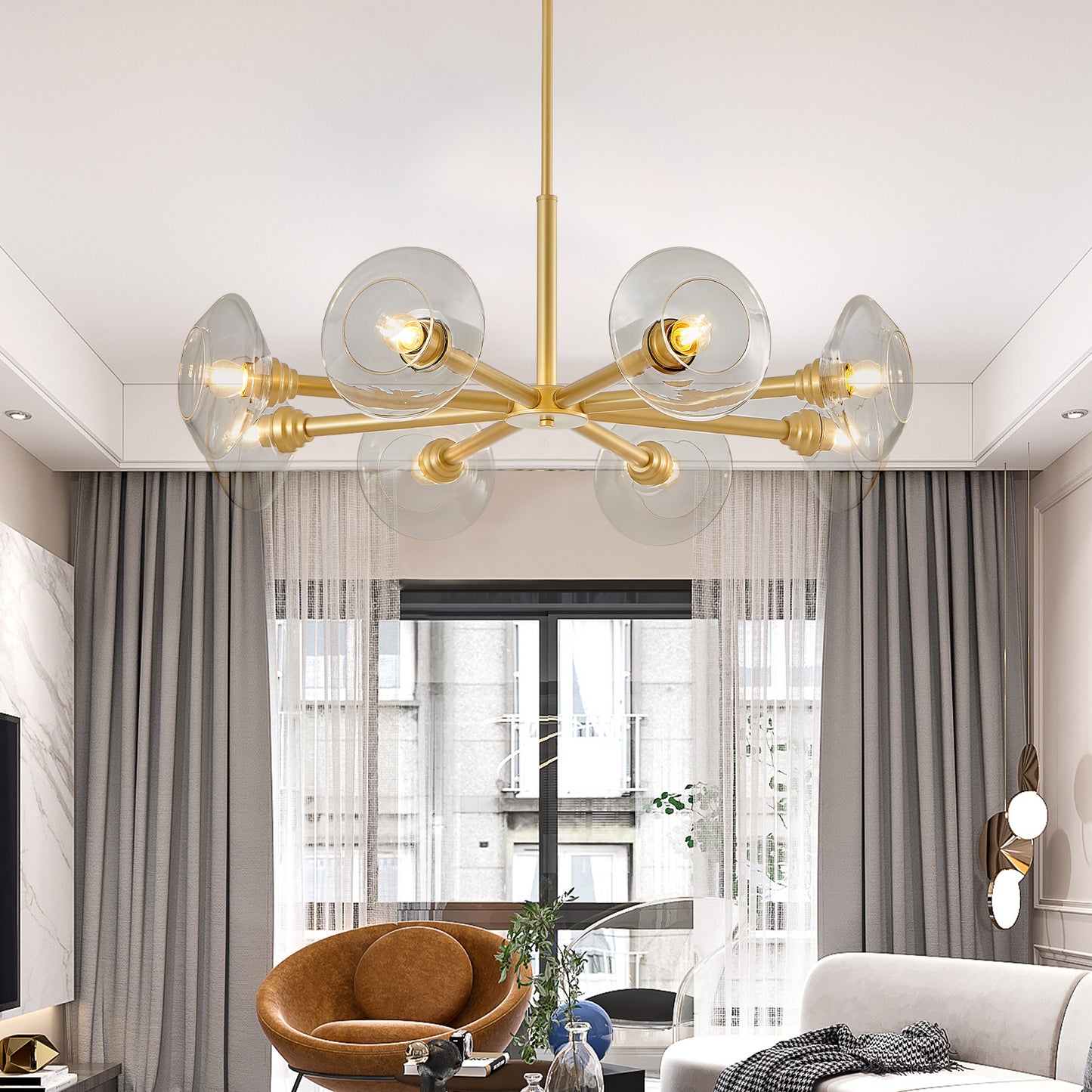 36" 8-Light Gold Sputnik Chandelier with Clear Glass