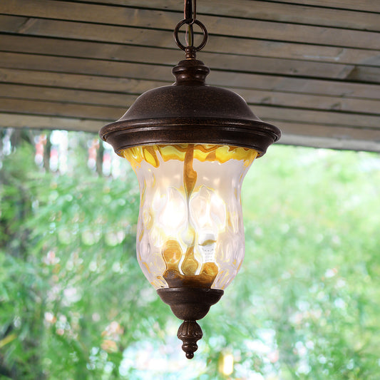Rustic Bronze Outdoor Hanging Lantern Pendant, 19"H