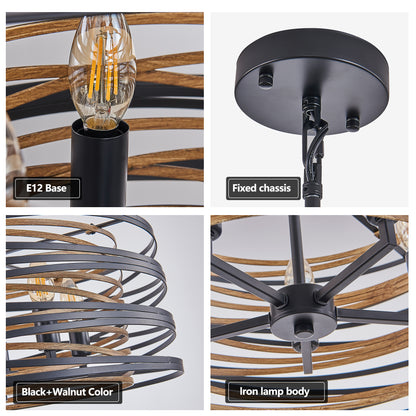 20" 5-Light Black and Walnut Industrial Cage Chandelier - view 6