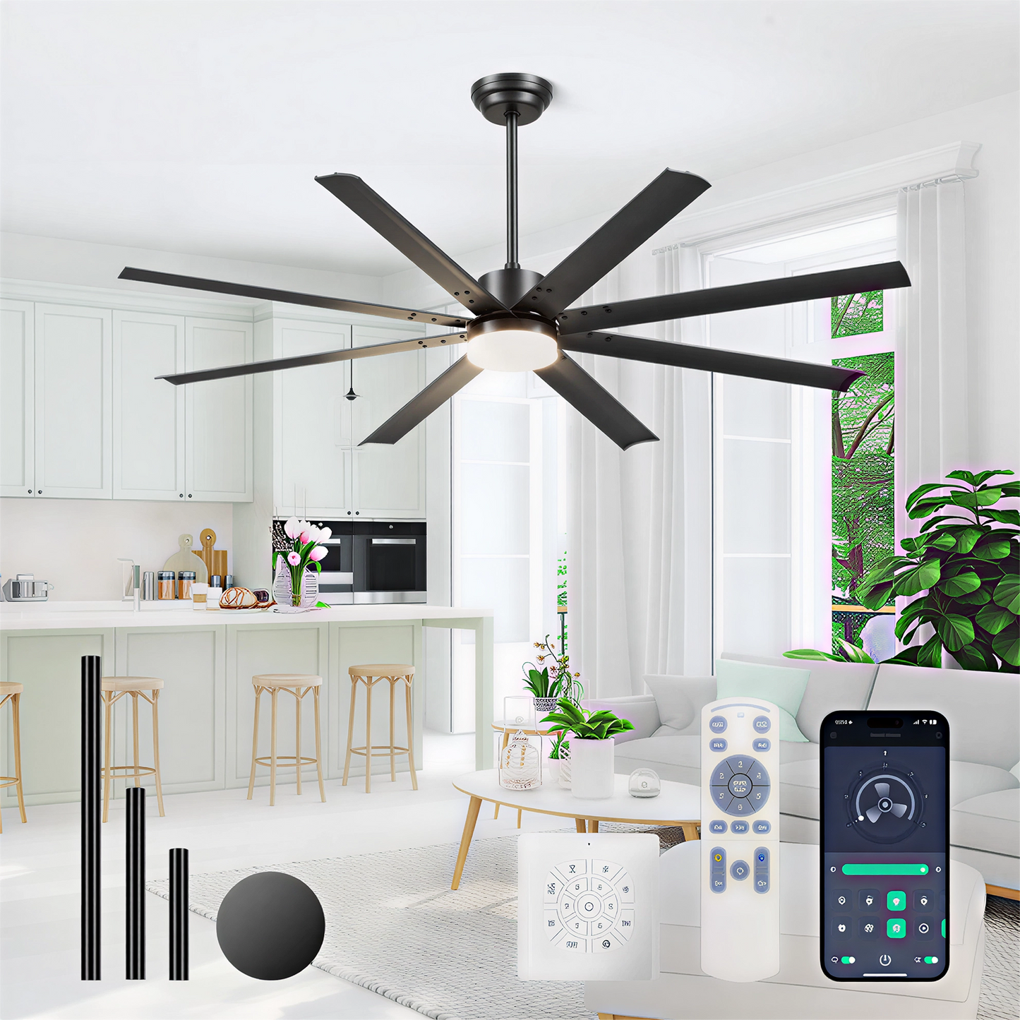 72" Black Industrial Ceiling Fan with Remote - view 2