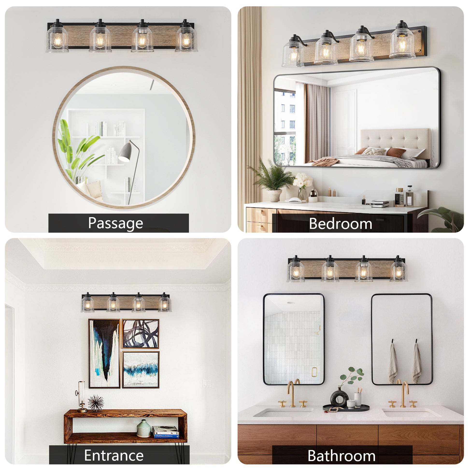 32" 4-Light Black & Wood Farmhouse Vanity Light - view 5