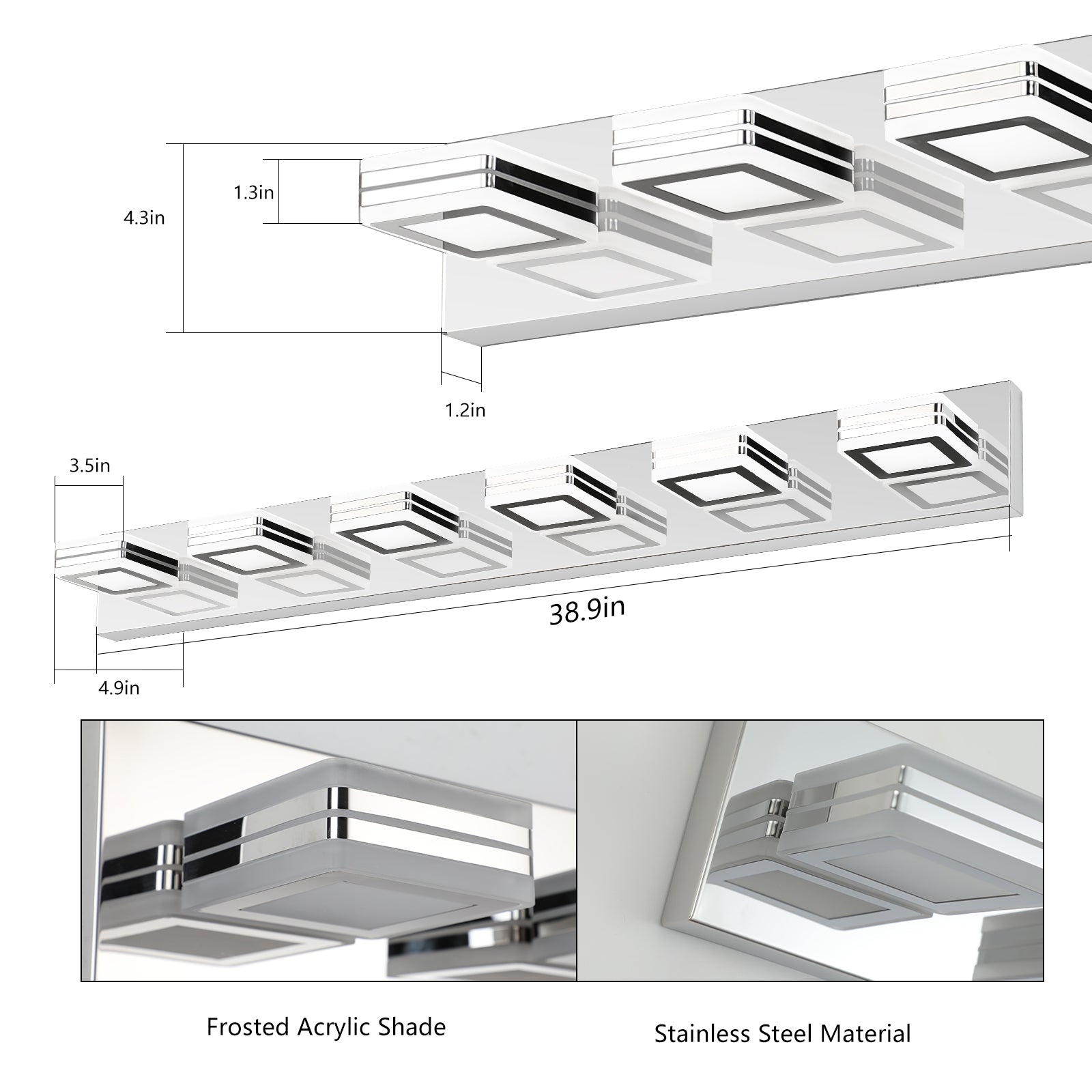 39" 6-Light Chrome LED Vanity Light with Acrylic Shades - view 8