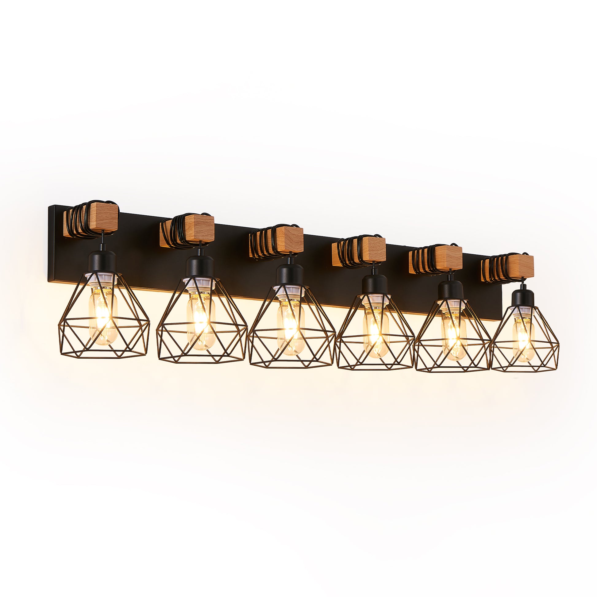 38" 6-Light Black Geometric Cage Vanity Light - view 10