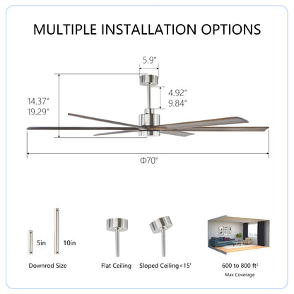 70" Nickel Finish Ceiling Fan with Light - view 6