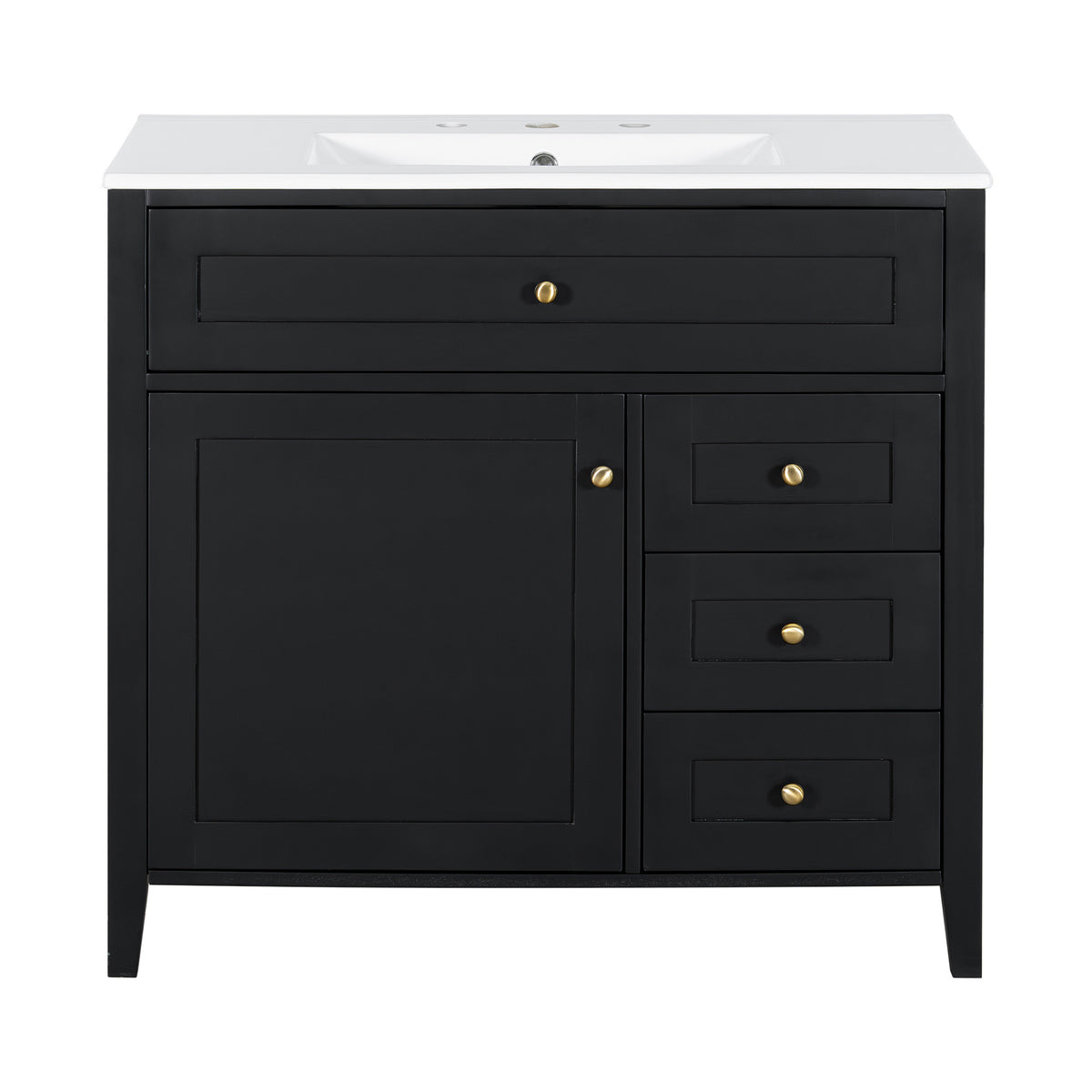36" Black Bathroom Vanity with Sink and Door Storage Rack